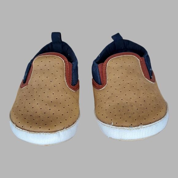 OshKosh B'Gosh Kids #OK02474 Baby Size 4 Slip On Soft Crib Shoe Tan + Blue - Picture 4 of 13